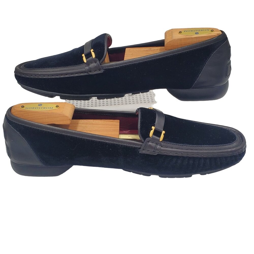 Salvatore Ferragamo Black Velvet & Leather Bit Loafer with Gold Hardware - Picture 11 of 12
